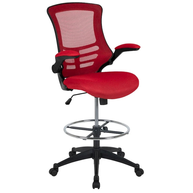 Chaise de bureau ergonomique mi-dossier avec repose-pieds réglable et accoudoirs relevables