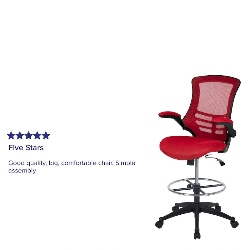 Chaise de bureau ergonomique mi-dossier avec repose-pieds réglable et accoudoirs relevables