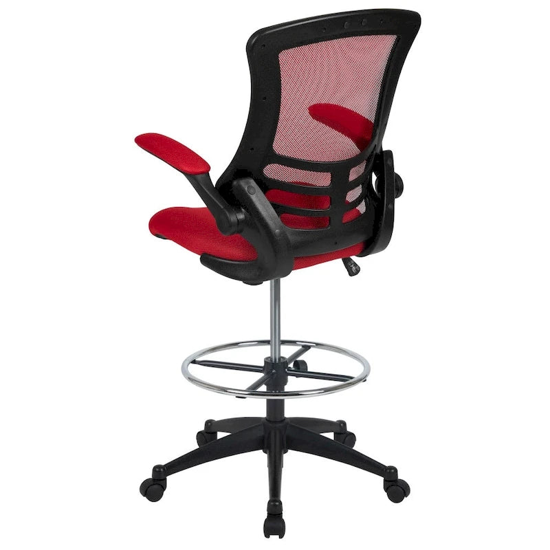 Chaise de bureau ergonomique mi-dossier avec repose-pieds réglable et accoudoirs relevables