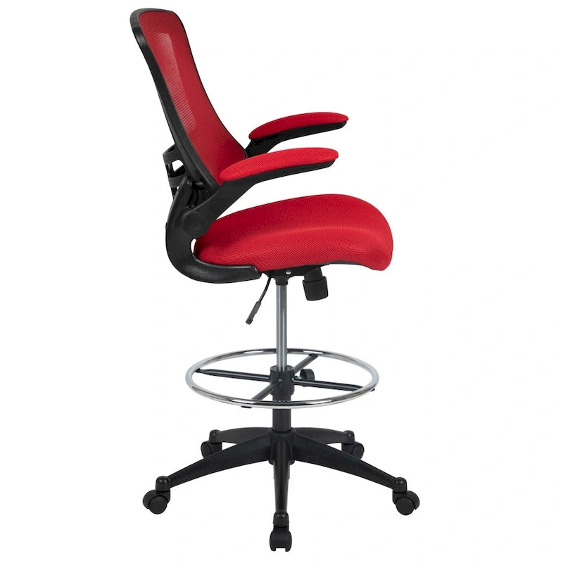 Chaise de bureau ergonomique mi-dossier avec repose-pieds réglable et accoudoirs relevables