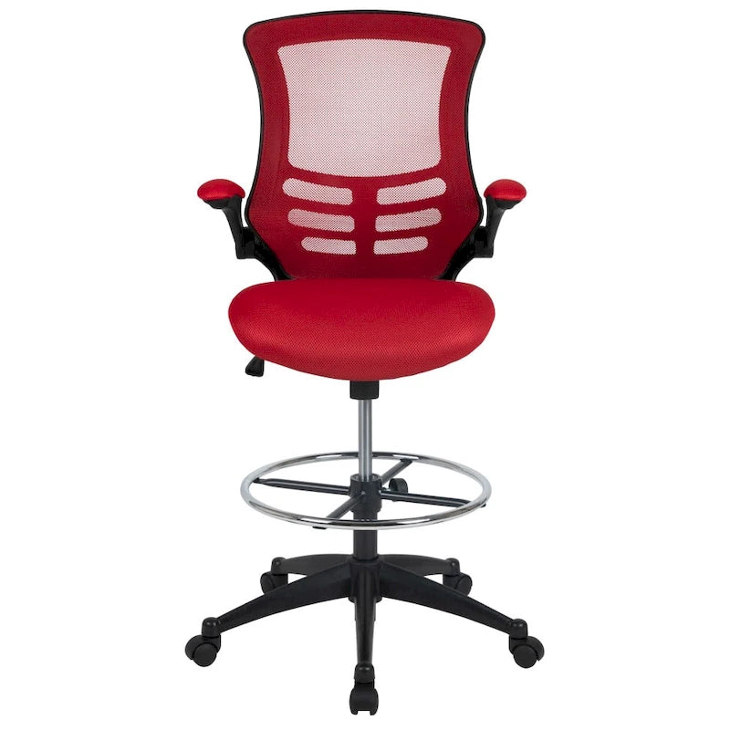 Chaise de bureau ergonomique mi-dossier avec repose-pieds réglable et accoudoirs relevables