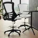 Chaise de bureau ergonomique mi-dossier avec repose-pieds réglable et accoudoirs relevables