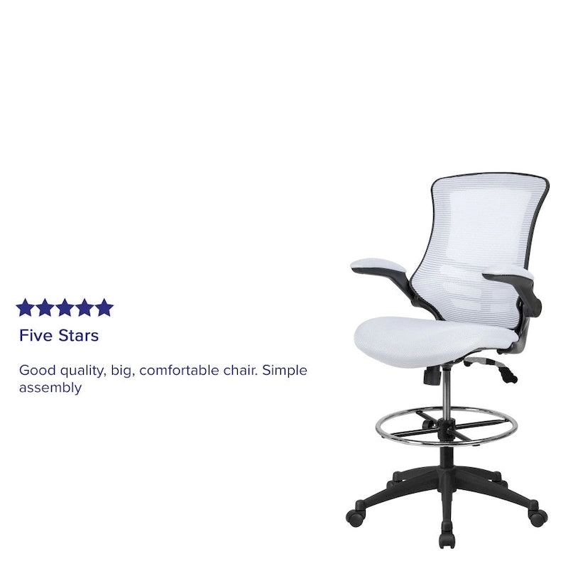 Chaise de bureau ergonomique mi-dossier avec repose-pieds réglable et accoudoirs relevables
