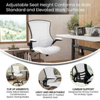 Chaise de bureau ergonomique mi-dossier avec repose-pieds réglable et accoudoirs relevables