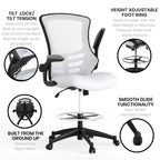 Chaise de bureau ergonomique mi-dossier avec repose-pieds réglable et accoudoirs relevables