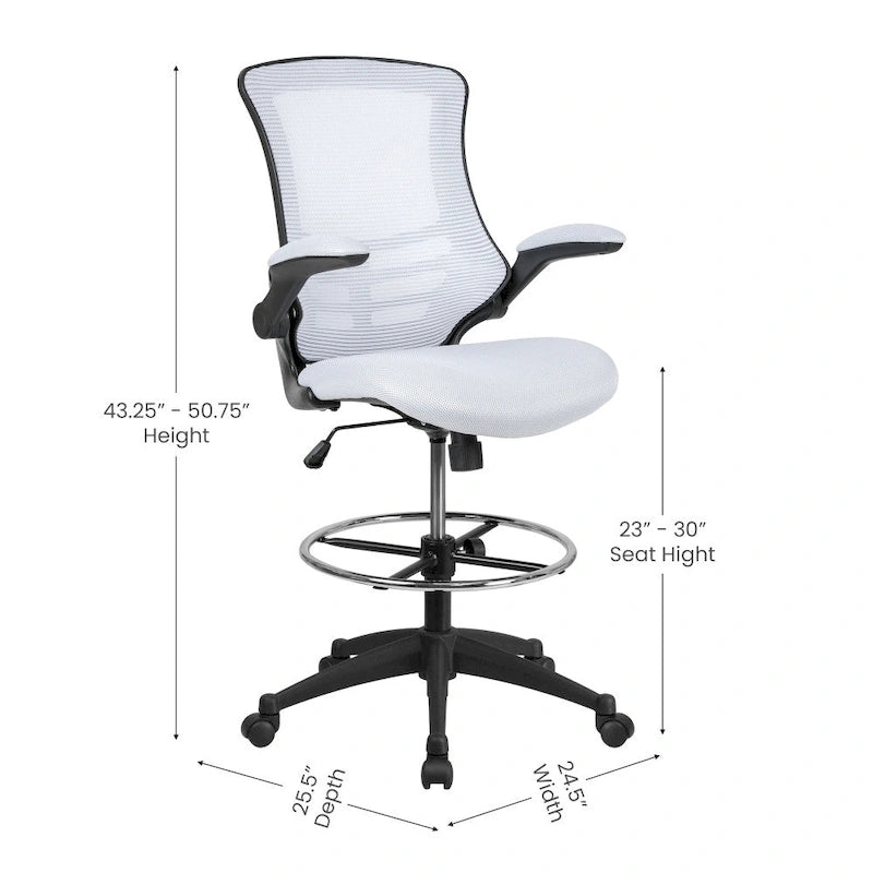 Chaise de bureau ergonomique mi-dossier avec repose-pieds réglable et accoudoirs relevables