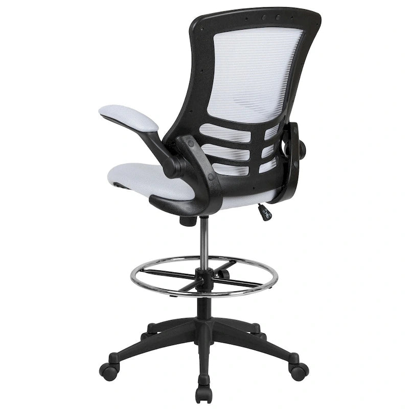 Chaise de bureau ergonomique mi-dossier avec repose-pieds réglable et accoudoirs relevables