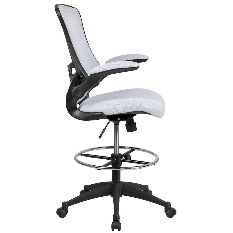 Chaise de bureau ergonomique mi-dossier avec repose-pieds réglable et accoudoirs relevables