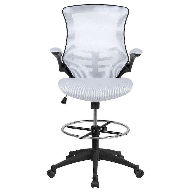 Chaise de bureau ergonomique mi-dossier avec repose-pieds réglable et accoudoirs relevables