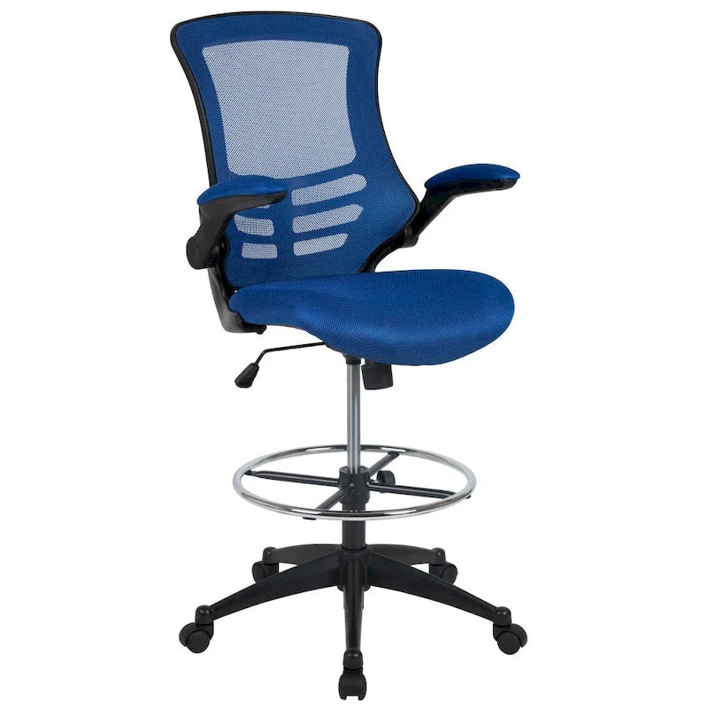 Chaise de bureau ergonomique mi-dossier avec repose-pieds réglable et accoudoirs relevables