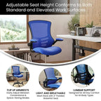 Chaise de bureau ergonomique mi-dossier avec repose-pieds réglable et accoudoirs relevables