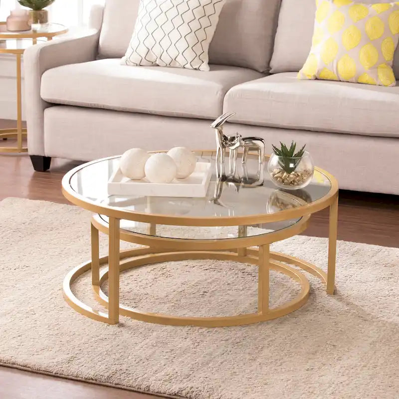 Lot de 2 tables basses gigognes Grant Round Gold