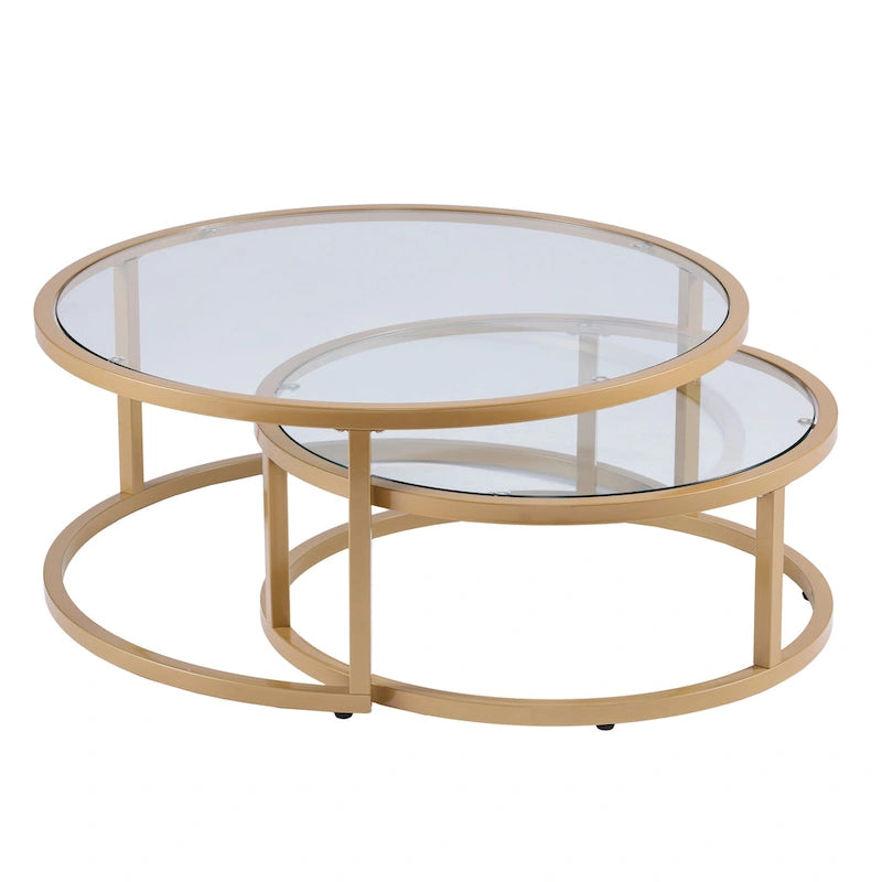 Lot de 2 tables basses gigognes Grant Round Gold