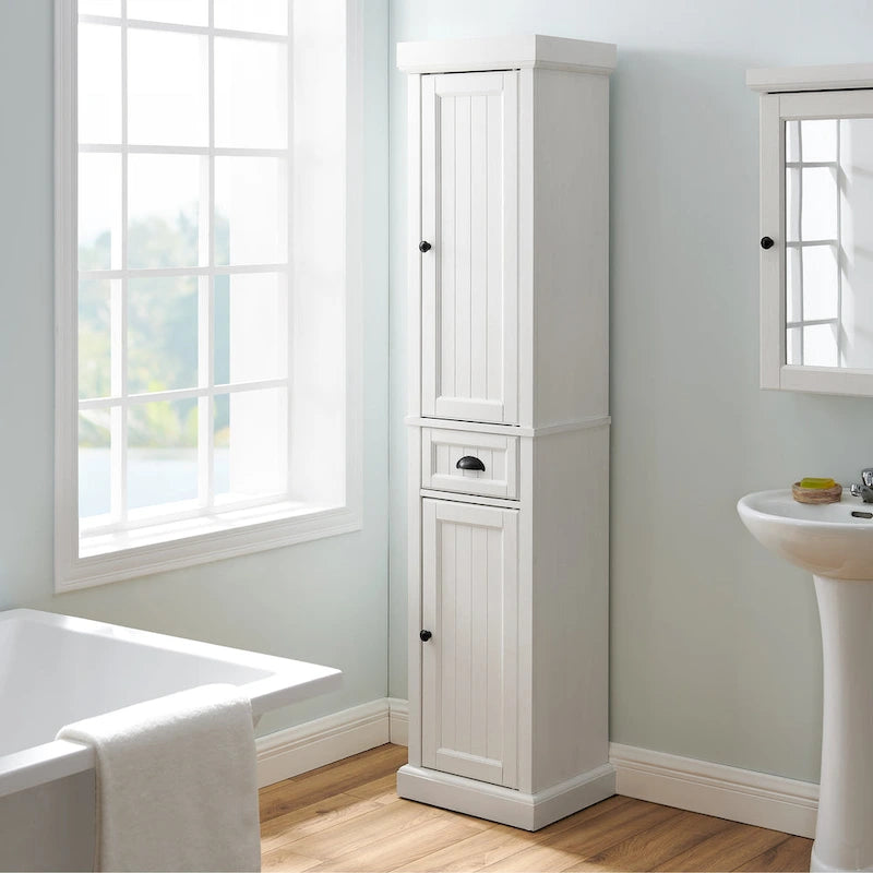 Meuble haut de salle de bain en lin, style bord de mer, blanc vieilli