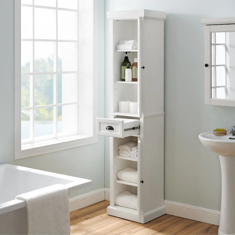 Meuble haut de salle de bain en lin, style bord de mer, blanc vieilli