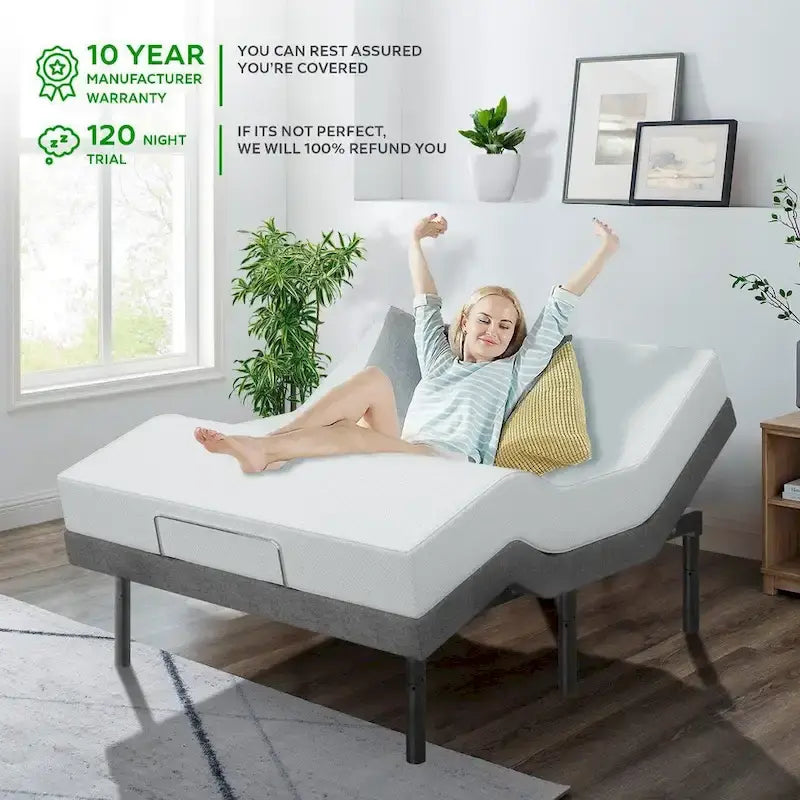Cadre de lit réglable Split King avec matelas en mousse à mémoire de forme au gel de 30,5 cm, USB, application, massage, télécommande