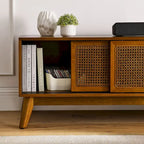 Meuble TV en rotin de style moderne du milieu du siècle de 150 cm pour téléviseur de 65 pouces