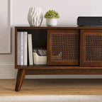 Meuble TV en rotin de style moderne du milieu du siècle de 150 cm pour téléviseur de 65 pouces