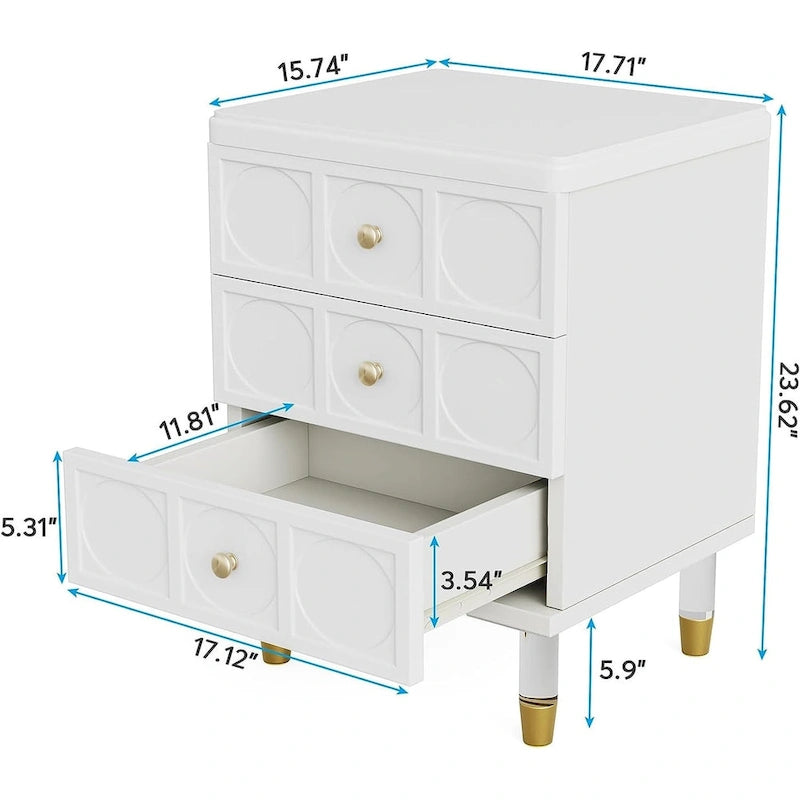 Table de chevet avec 3 tiroirs, table d'appoint de chambre haute avec rangement pour chambre à coucher, salon