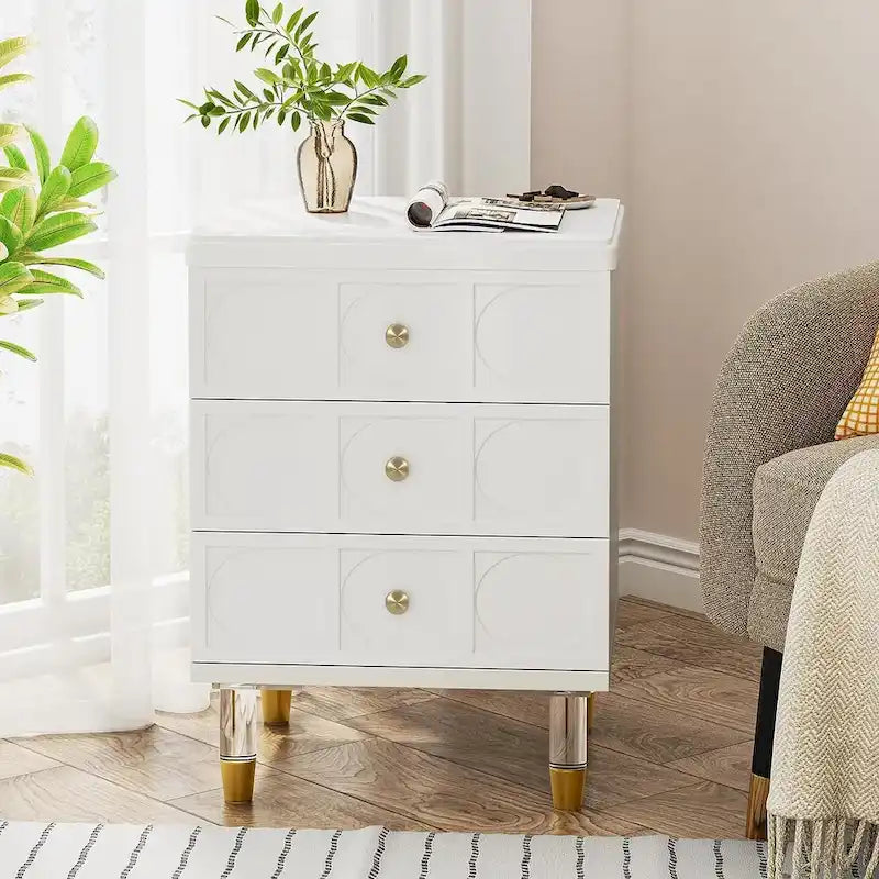Table de chevet avec 3 tiroirs, table d'appoint de chambre haute avec rangement pour chambre à coucher, salon