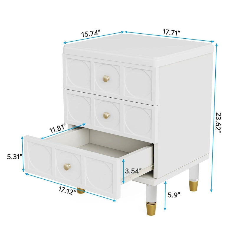 Table de chevet avec 3 tiroirs, table d'appoint de chambre haute avec rangement pour chambre à coucher, salon