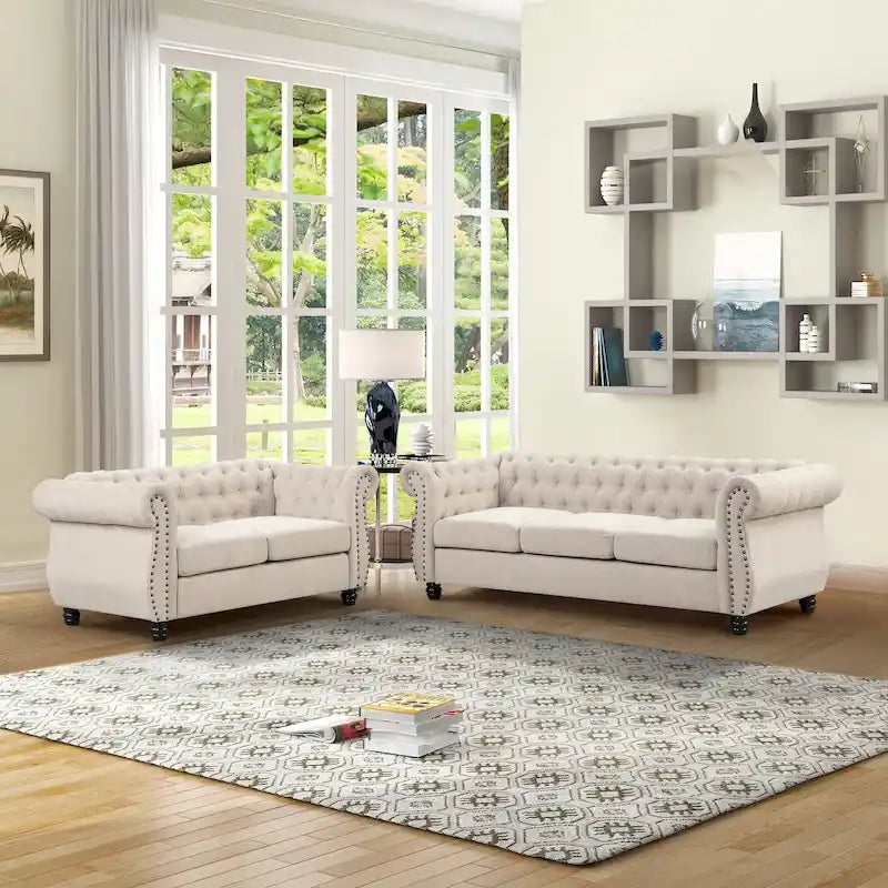 Ensemble de canapé et de causeuse Chesterfield capitonné