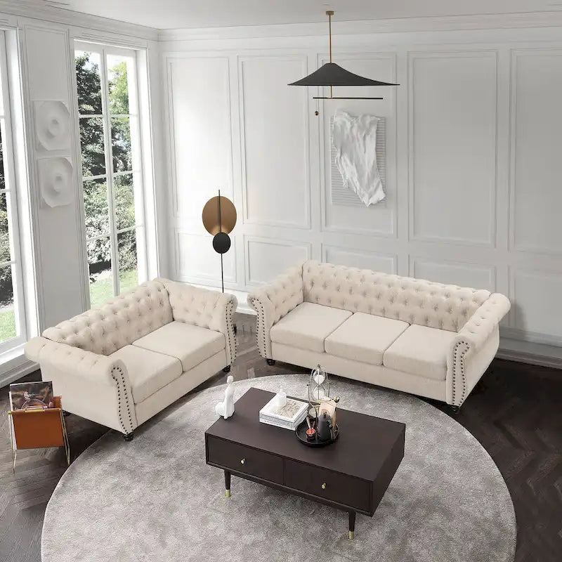 Ensemble de canapé et de causeuse Chesterfield capitonné