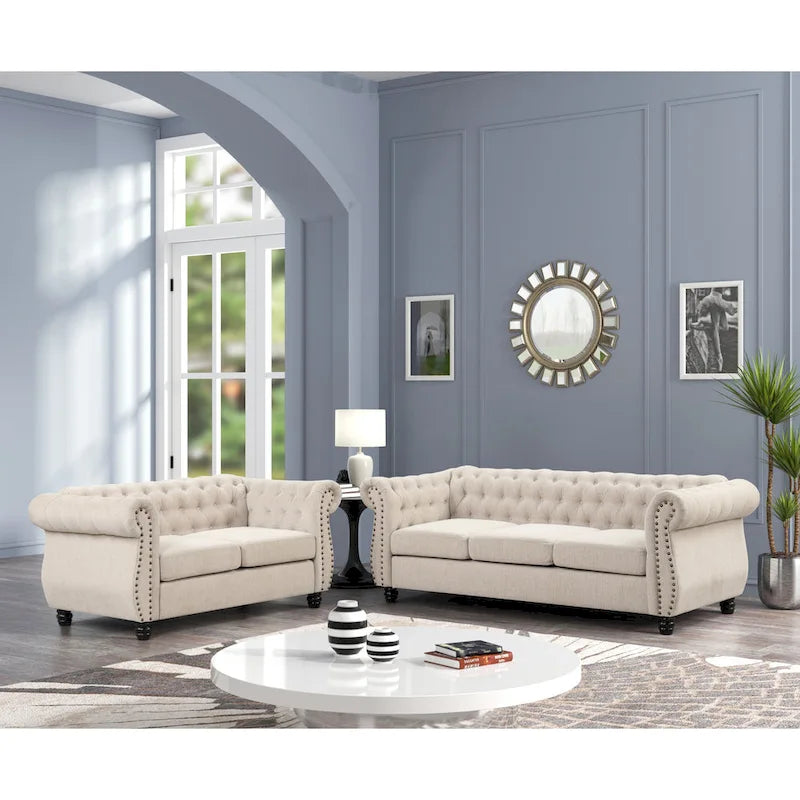 Ensemble de canapé et de causeuse Chesterfield capitonné