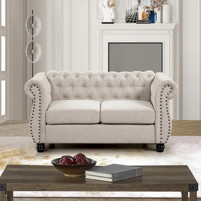 Ensemble de canapé et de causeuse Chesterfield capitonné