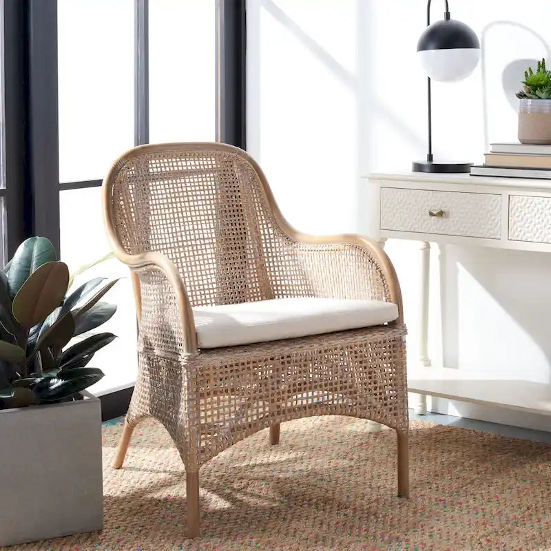 Fauteuil d'appoint Rosalia Coastal en rotin avec coussin – 23,4 L x 24,8 P x 32,7 H – 23Lx25Px33H