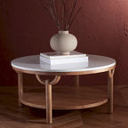 Table basse ronde à 2 niveaux en marbre Couture Aive - 35 po L x 35 po P x 17 po H - 35L x 35P x 17H