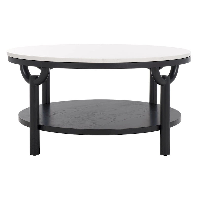 Table basse ronde à 2 niveaux en marbre Couture Aive - 35 po L x 35 po P x 17 po H - 35L x 35P x 17H