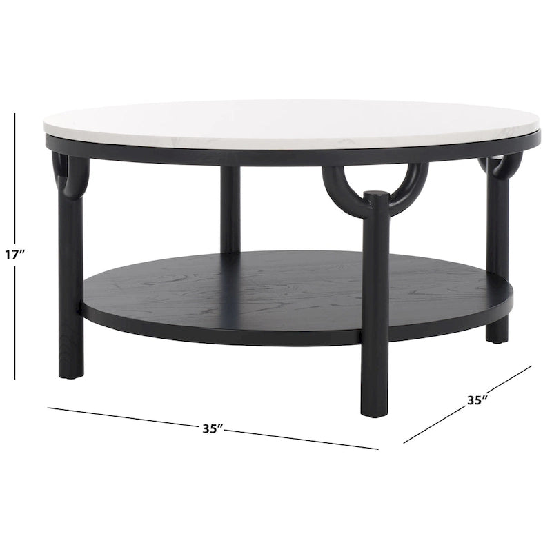 Table basse ronde à 2 niveaux en marbre Couture Aive - 35 po L x 35 po P x 17 po H - 35L x 35P x 17H