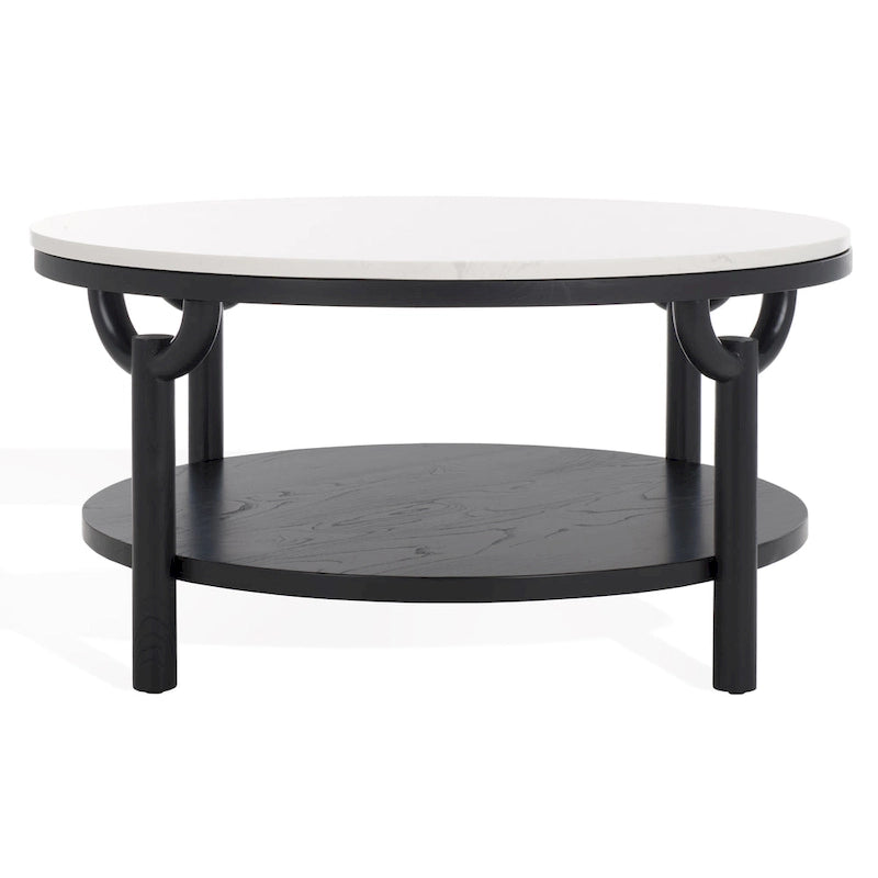 Table basse ronde à 2 niveaux en marbre Couture Aive - 35 po L x 35 po P x 17 po H - 35L x 35P x 17H