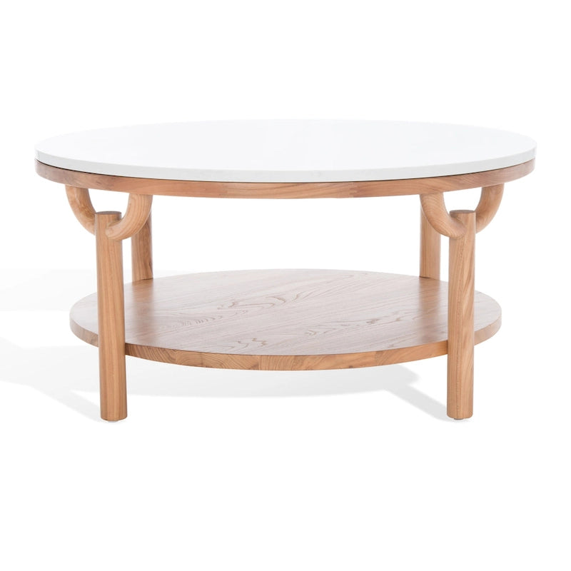 Table basse ronde à 2 niveaux en marbre Couture Aive - 35 po L x 35 po P x 17 po H - 35L x 35P x 17H