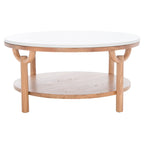 Table basse ronde à 2 niveaux en marbre Couture Aive - 35 po L x 35 po P x 17 po H - 35L x 35P x 17H