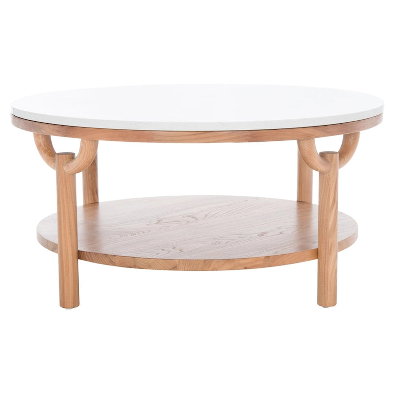 Table basse ronde à 2 niveaux en marbre Couture Aive - 35 po L x 35 po P x 17 po H - 35L x 35P x 17H