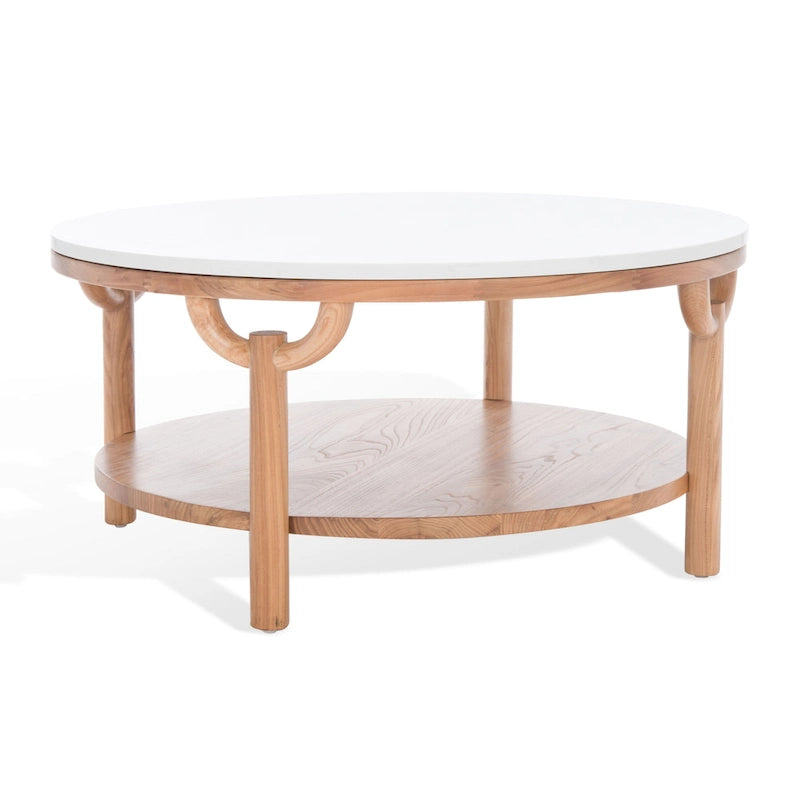 Table basse ronde à 2 niveaux en marbre Couture Aive - 35 po L x 35 po P x 17 po H - 35L x 35P x 17H