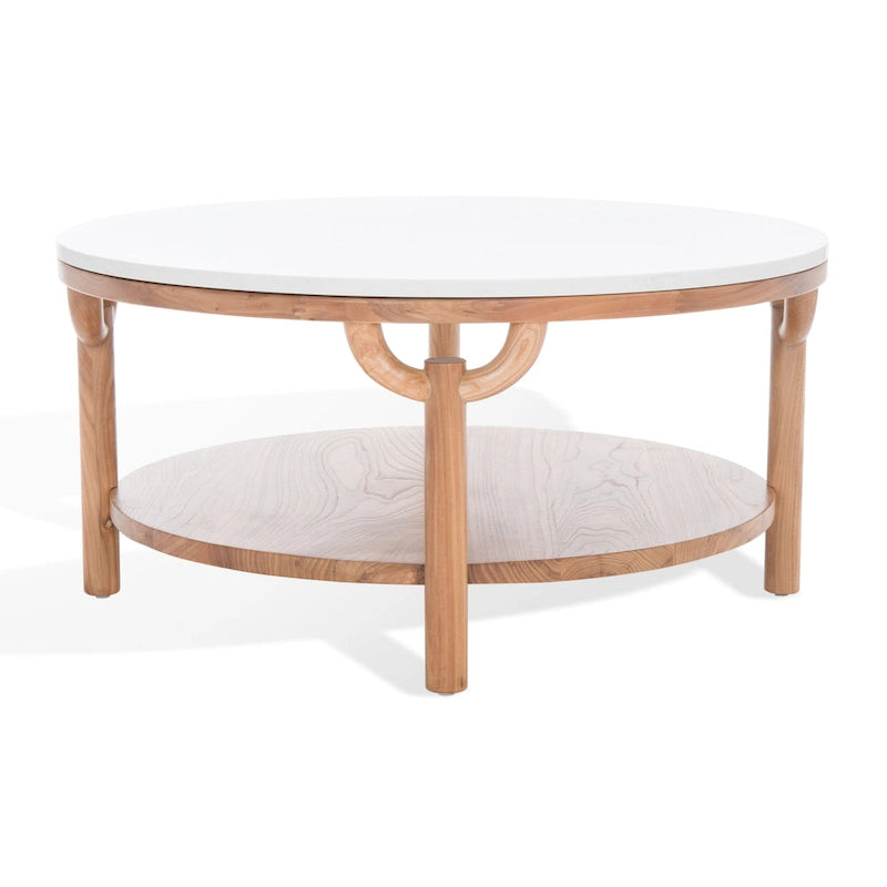Table basse ronde à 2 niveaux en marbre Couture Aive - 35 po L x 35 po P x 17 po H - 35L x 35P x 17H