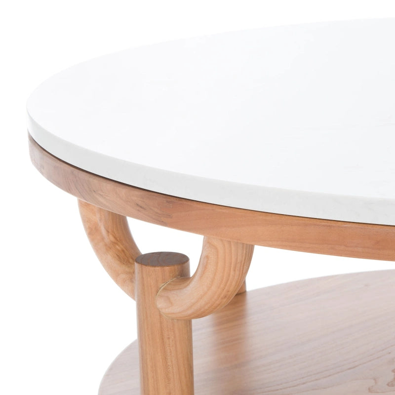 Table basse ronde à 2 niveaux en marbre Couture Aive - 35 po L x 35 po P x 17 po H - 35L x 35P x 17H