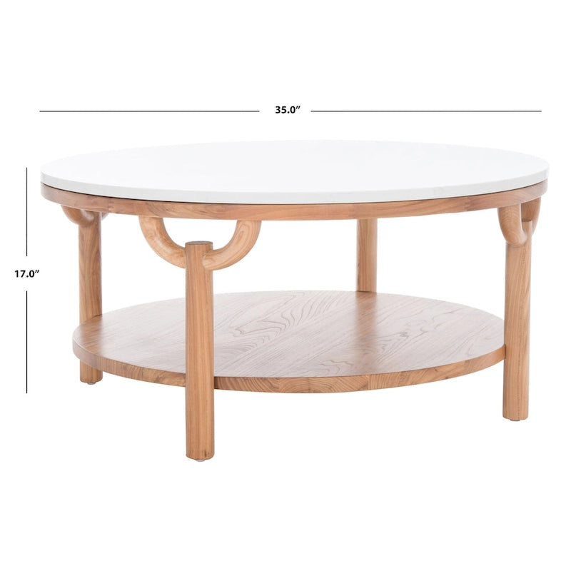 Table basse ronde à 2 niveaux en marbre Couture Aive - 35 po L x 35 po P x 17 po H - 35L x 35P x 17H