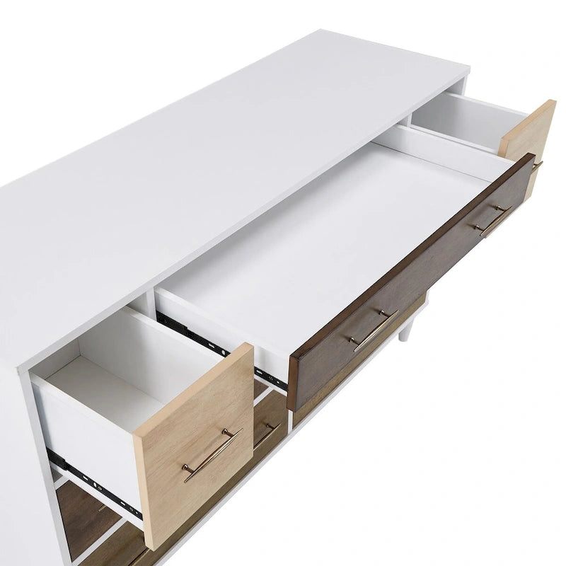 Commode 8 tiroirs Prudence White et finition naturelle par