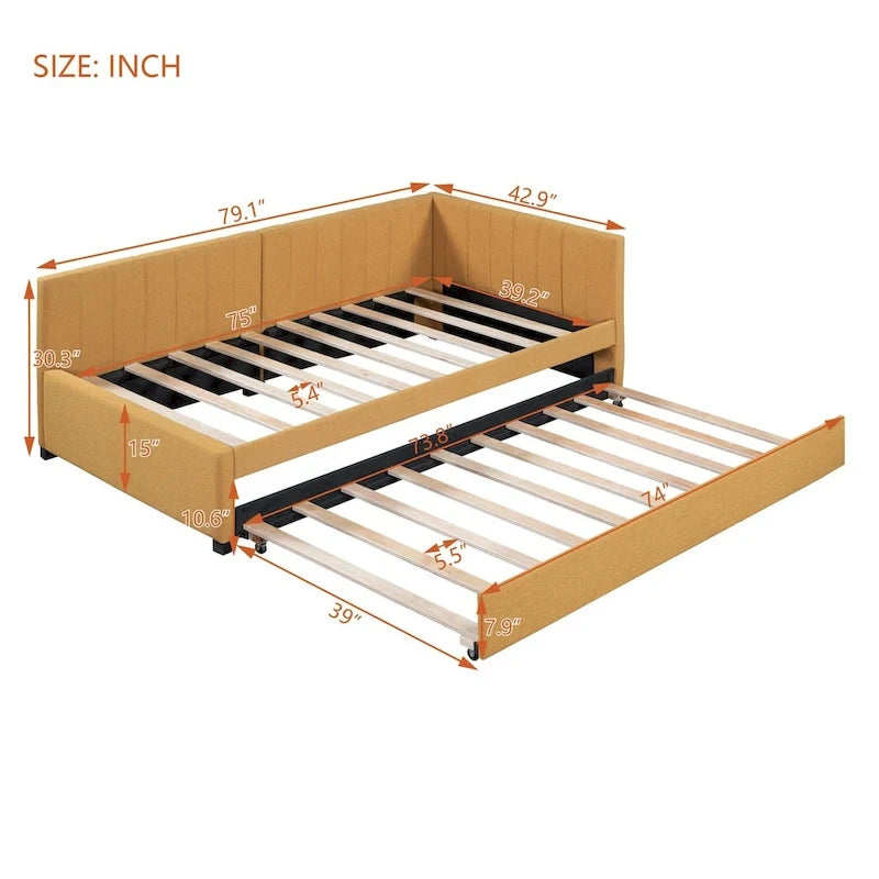 Lit de repos rembourré de taille double avec lit gigogne