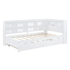 Lit de jour double avec lit gigogne simple, lit de repos avec étagère de rangement et ports de chargement USB