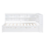 Lit de jour double avec lit gigogne simple, lit de repos avec étagère de rangement et ports de chargement USB