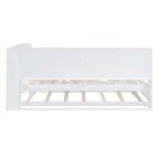 Lit de jour double avec lit gigogne simple, lit de repos avec étagère de rangement et ports de chargement USB