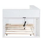 Lit de jour double avec lit gigogne simple, lit de repos avec étagère de rangement et ports de chargement USB