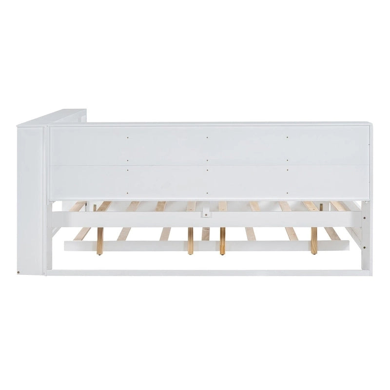 Lit de jour double avec lit gigogne simple, lit de repos avec étagère de rangement et ports de chargement USB