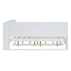 Lit de jour double avec lit gigogne simple, lit de repos avec étagère de rangement et ports de chargement USB