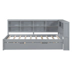 Lit de jour double avec lit gigogne simple, lit de repos avec étagère de rangement et ports de chargement USB